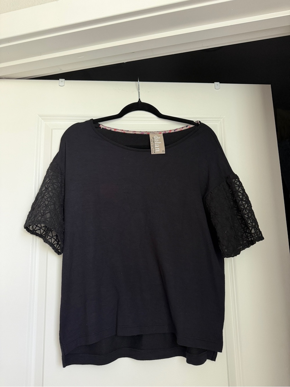 dolan Women’s Black Short Sleeve Lace Detail Top